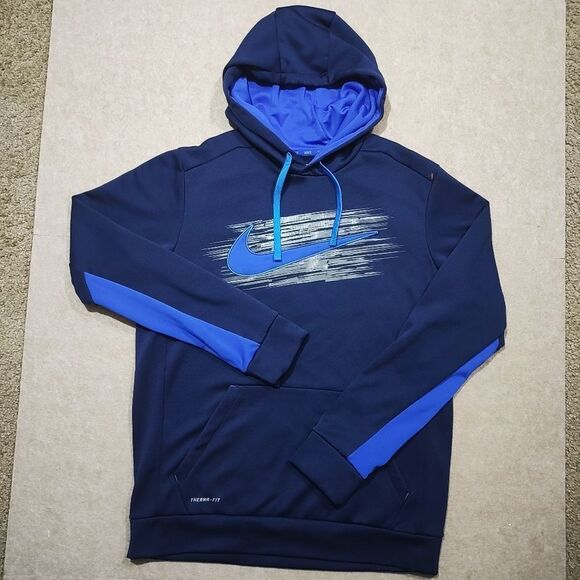 Nike Therma Fit Blue Long Sleeve Hoodie Medium Mens #U - Picture 3 of 6